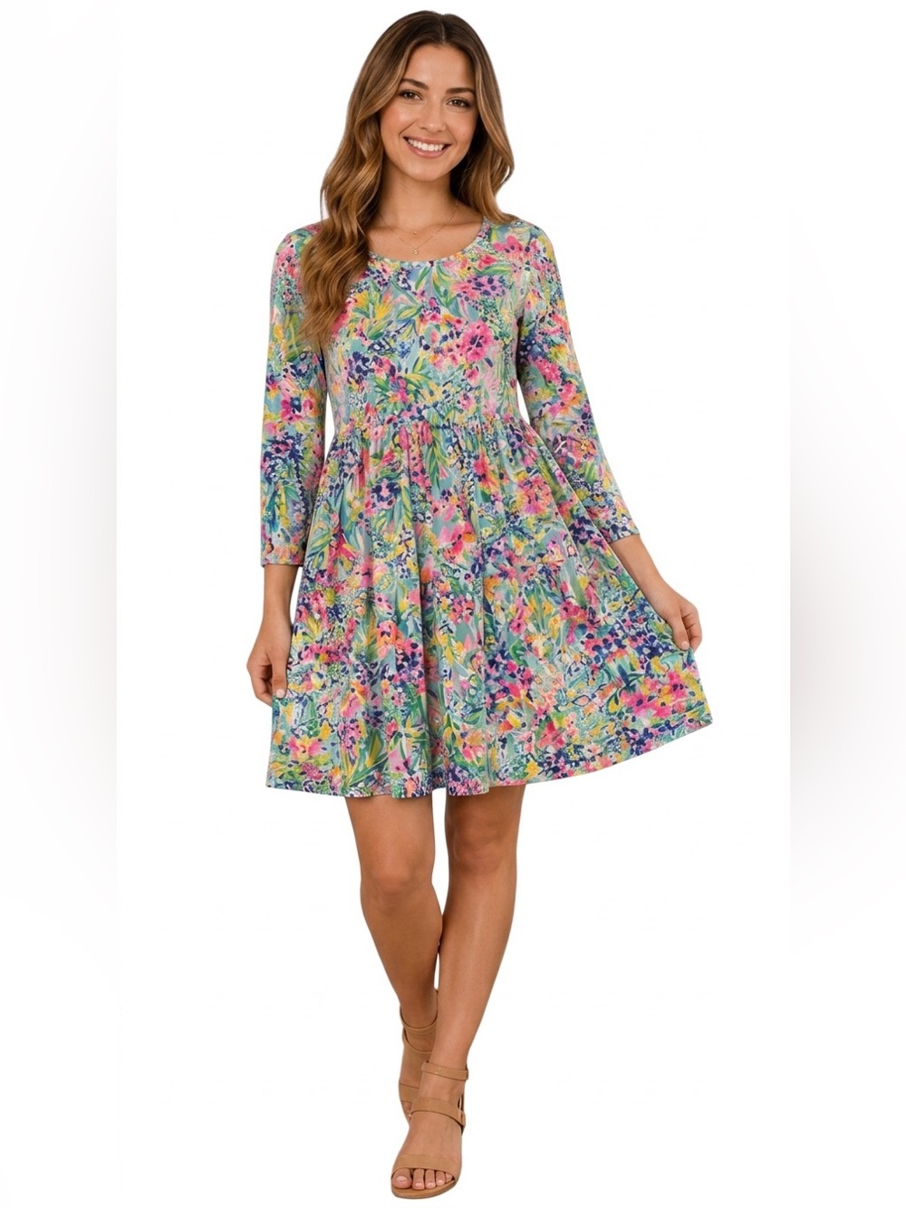 Lilly Pulitzer Floral Long Sleeve Dress AdultXXS Kids 12-16 Pink Vacation NWOT